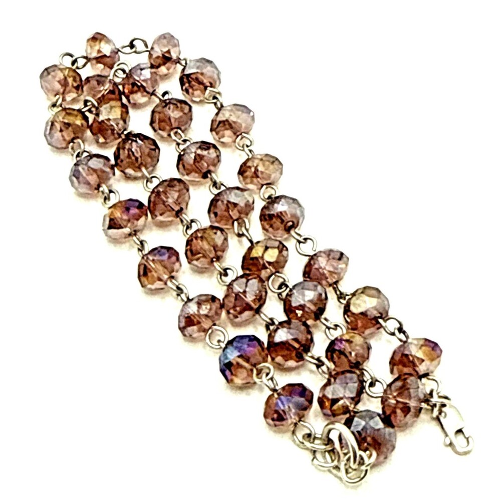Light Purple Crystal Double Strand Bracelet With Sterling Clasp Faceted Beads 8"